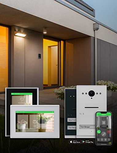 RiTTO Video-Gegensprechanlage TwinBus IP Set, 1-Familienhaus, Anthrazit | Türsprechanlage mit Kamera, 7-Zoll-Touchdisplay, 2-Draht-Bus-Technik, App-Anbindung, Aufputzmontage