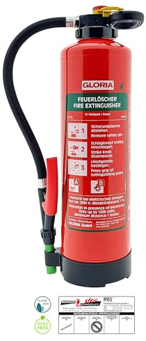 Gloria - SKE 6 PRO – Schaum Feuerlöscher - fluorfrei - 6 Liter – Für die Brandklassen A, B – inkl. Wandhalterung – inkl. Prüfplakette