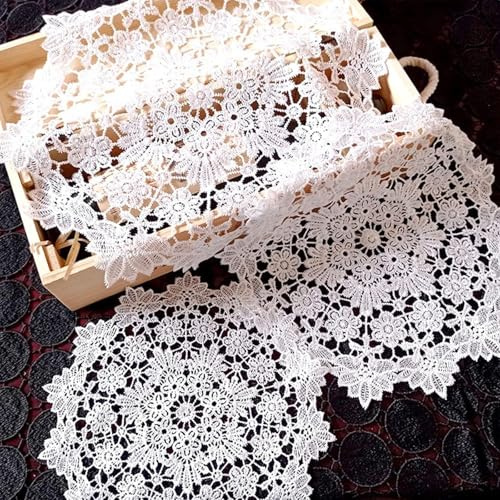 3 Stück Runde Bestickte Tischmatte, Handarbeit Geklöppelt, Spitzendeckchen Häkeldeckchen, Spitzendeckchen Baumwolle,Weiße Spitze Runde Stickerei Tisch Tischse,geeignet für Tassen, Vasen, Tischsets