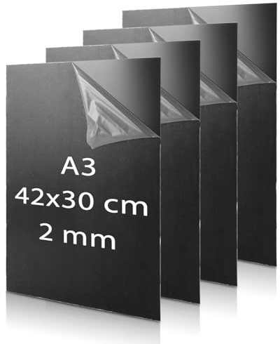 AKOLAFE 4 Stück 2mm Acrylglas Platte Schwarz A3 Acrylplatte Schwarz | Acrylglas Zuschnitt Nach Mass 42x30cm Acrylplatte Schwarz Kunststoffplatte Acrylglasplatten für Malerei DIY Schmücken