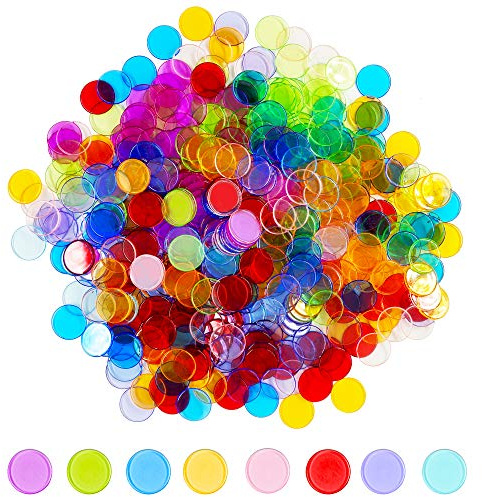 Hebayy 500 transparente 8-farbige Bingo- & Zähl-Chips Plastikmarkierer (mit einem Durchmesser von je 1,9 cm)