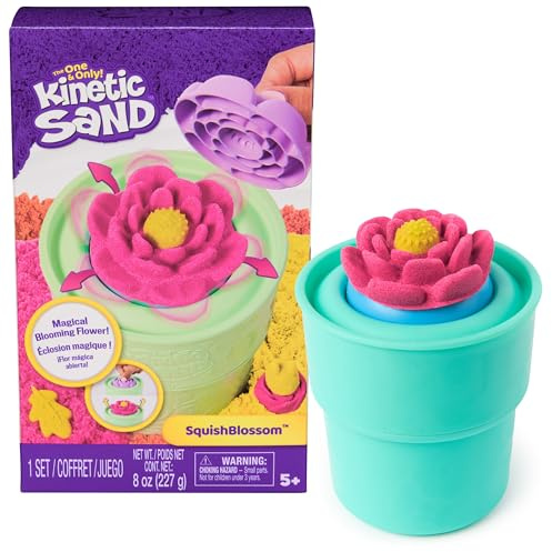Kinetic Sand Squish Blumen Set - 227 g original Knetsand, Kinder ab 5 Jahre | Squish to Magically Bloom Blumen, 237 ml, neongelber und rosa Sand, kreatives offenes Spielen, Geburtstagsgeschenk für Kinder