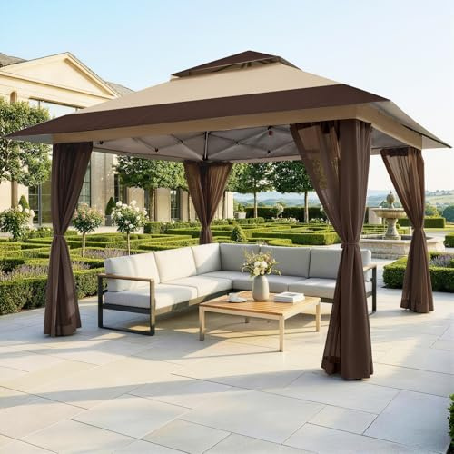 Crown Shades Pavillon 4x4m Wasserdicht Stabil Winterfest, Höhenverstellbarer Metall Pop Up Faltpavillon mit 4 Moskitonetz Seitenteilen, Gartenzelt für Festival, Partys und Hochzeiten