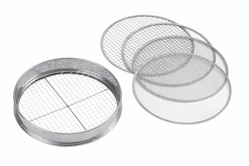 Meister Kompostsieb 5 in 1 – Gartensieb aus Edelstahl Ø 30 cm, Silber | 5 austauschbare Siebeinsätze in verschiedenen Korngrößen für Erde und Sand – arbeiten – praktisch – einfache Handhabung