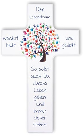 Fritz Cox Holzkreuz LEBENSBAUM mit Gebet | der Lebensbaum wächst, blüht und gedeiht | Geschenk für unsere Liebsten | besonders zur Taufe, Kommunion, Geburt