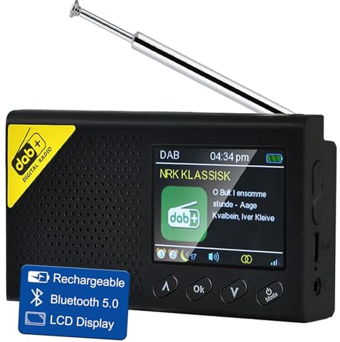 Tragbares DAB Radio, DAB Plus Radio kleine, Bluetooth,USB-C Betrieben & Wiederaufladbarer Akku | 12 Stunden Wiedergabe,2.4“ LCD Display, Kopfhörerbuchse | Dual Alarm,FM, 40 Voreinstellungen