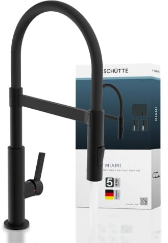 SCHÜTTE 79147 MIAMI Küchenarmatur 360° mit Soft Touch Schlauch, Einhebelmischer mit ausziehbarer, magnetischer Geschirrbrause, Mischbatterie für die Spüle, Wasserhahn Küche Schwarz Matt