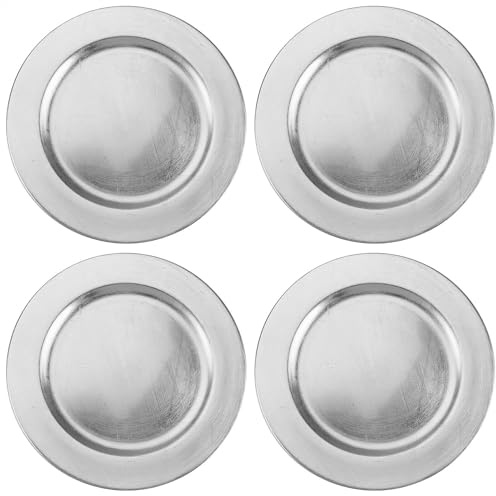 com-four® 4x Platzteller gebürstet - wiederverwendbare Unterteller als Tischdekoration - edle Dekoteller für Hochzeit, Familienfeier oder Weihnachten - Charger Ø 33 cm - Servierplatten