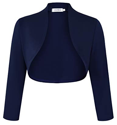 Clearlove Damen Bolero Elegant Strickjacke Kurz 3/4 Ärmel Schulterjacke,Dunkelblau-Upgrade,S
