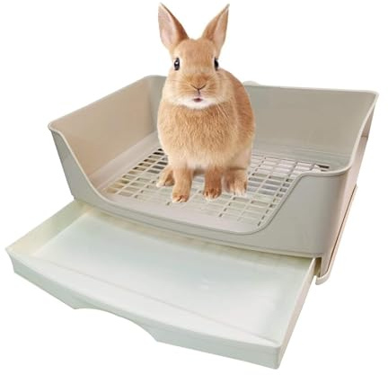 kathson großes Kaninchenklo zum Trainieren, Töpfchen-Ecktoilette mit Schublade, größes Klo für Erwachsene Hamster, Meerschweinchen, Frettchen, Galesaur, Hase und andere Tiere (Braun)