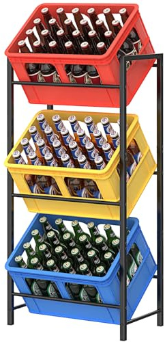 WELDUN Getränkekistenregal für 3 Getränkekisten, Meatll Kistenregal mit 3 Ebenen für Bier, Obst, Gemüse, Wasser, Tragfähigkeit 90KG