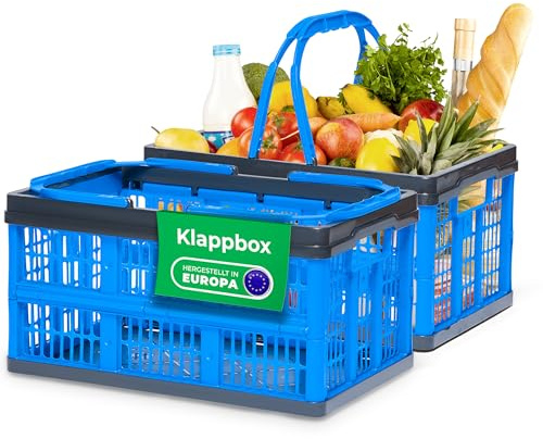 Novaliv Klappbox Blau 2er Set - 16L Faltkorb mit Henkeln - Vielseitiger Einkaufskorb - Praktische Aufbewahrungsbox