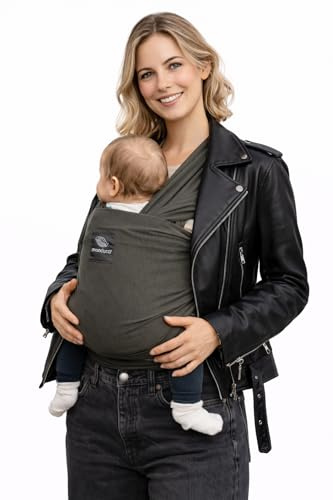 manduca Sling - Babytragetuch - Elastische Babytrage für Neugeborene von der Geburt bis zu 15 kg - Bio-Baumwolle, Olive