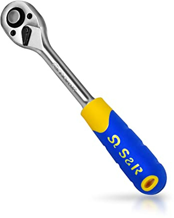 S&R Umschaltknarre 1/2 Zoll, CrV-Stahl, umschaltbare Ratsche für Links- und Rechtsanzug, 2-Komponenten-Ergo-Griff, Vierkantabtrieb, Hebelratsche 45 Zähne, Betätigungswinkel 8°