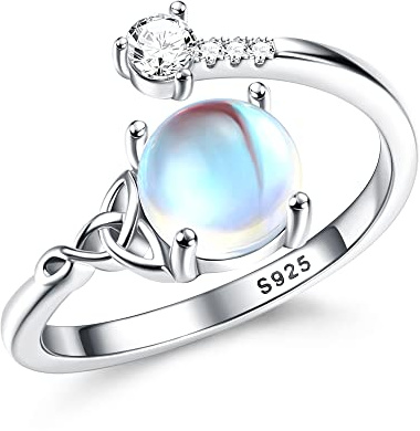 MILACOLATO Silber 925 Damen Mondstein Ring Verstellbar Vintage Schmuck | Verstellbar Vintage Keltisches Dreieck Zirkonia Schmuck - Oval Rund Herz Edelstein - Für Frauen Mit Geschenkbox
