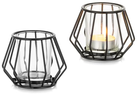 Romadedi Teelichthalter Schwarz Metall Kerzenhalter: 2er Set Windlicht Klein für Teelichter Deko Wohnzimmer Tischdeko Teelichtgläser für Zimmer Schlafzimmer Esstisch Home Decor