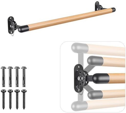 BeneLabel 90cm Ballettstange Holz, Ballett Stange Kinder Höhenverstellbar Wandmontage Stretching Tanzstange Erwachsene Zuhause Barre Gym Training Ausrüstung mit Metallhalterung, 4cm Durchmesser