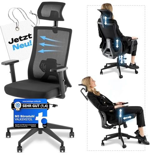VALKENSTOL M3 Bürostuhl Ergonomisch Testsieger, Einstellbarer für maximale Bewegungsfreiheit, Rückenfreundliche Bürostühle, Lendenwirbelstütze Schreibtischstuhl für Büro und Home Office Chair