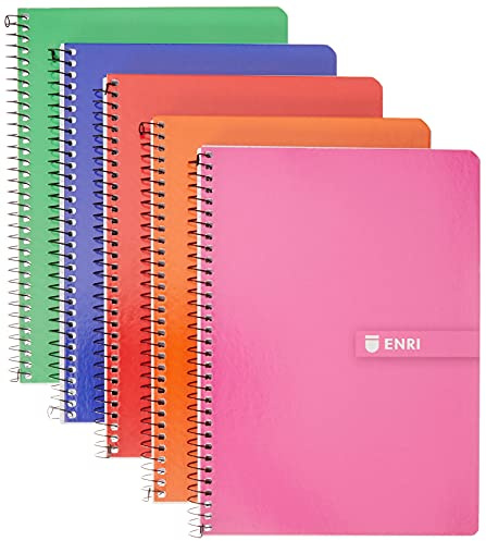 Enri 100430081 5er-Pack Notizbücher, Spiralbindung, Hardcover, A5