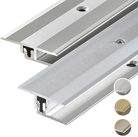 HORI® Bodenprofil Übergangsprofil I Aluminium-Bodenleiste in Silber, Champagne und Edelstahl I passend für Vinyl, Laminat, Parkett I Übergangsprofil Bodenbelagstärke: 4-9 mm I Alu Silber Alu Edelstahl