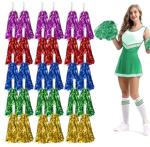 GZjiyu Pom Poms Cheerleading, Wiederverwendbar Cheerleader Pompons,30 Stk | PET,Cheerleader Pompoms,Handblumen für Sportveranstaltungen,Partys,Bühnenaufführungen,festliche Feiern