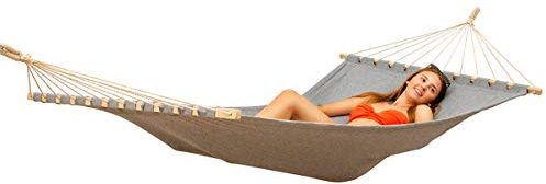 AMANKA XXL Stabhängematte 200x120 cm Grau - Doppelhängematte für 2 Personen - Große Hängematte mit Spreizstab Outdoor & Indoor - Balkon Garten Terrasse Camping - Reise Hängeliege aus 100% Baumwolle