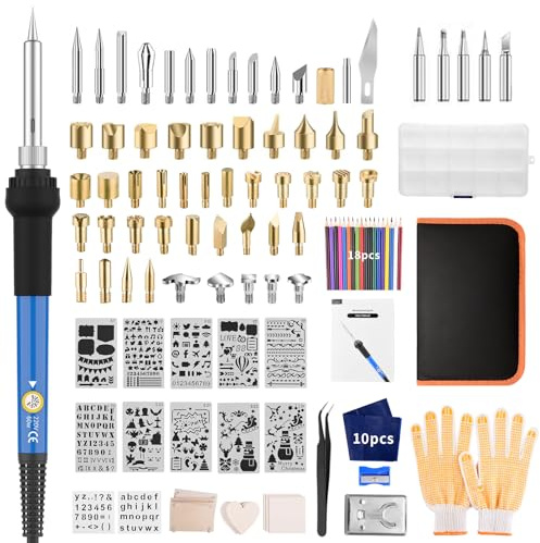 AOZOY Brandmalerei Lötkolben Set 113PCS Brandmalkolben - Lötkolben Holz 60W Einstellbare Holzbrenner Set Temperatur 200-450°C Brennkolben für Holz DLY Kunst Schweißen Skulptur Holzbrandmalerei