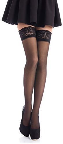Romartex halterlose 20 DEN Elasthan Strümpfe mit schmalem Spitzenbund (4-6 cm), L, schwarz