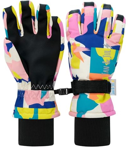 Jan & Jul Mädchen wasserdichte Isolierte Schneehandschuhe mit Fleece-Futter für Kinder (Winter Sun, Größe L)