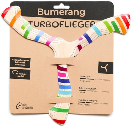 Woo boomerangs Bumerang für Anfänger ab 12 | Holz | Kommt Garantiert Zurück (Fluggetestet) | Leicht zu Werfen | Outdoor Spaß für Rechts- & Linkshänder | Robust | Bumerang Tutboflieger v2
