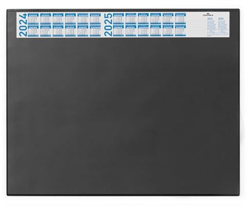 Durable Schreibunterlage mit Jahreskalender, transparent, schwarz, 720401 | Schreibunterlage mit transparenter Auflage und Jahreskalender für 4 Jahre, rutschfest, für Notizen, 65x52 cm, Made in Poland