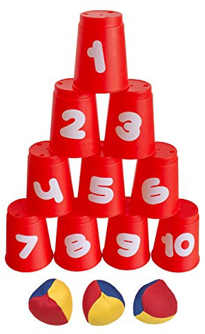Idena 40416 - Ballwurfspiel mit 10 Bechern und 3 Bällen, ab 3 Jahren, für Geburtstagsfeiern, im Garten oder Park