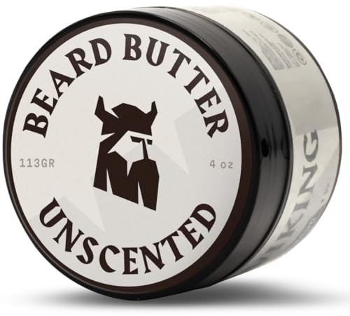 Striking Viking Bartbutter Geruchslos - 118 ml Bartcreme Natur, Unparfümiert - Nicht Fettende Hydratisierung - Natürliche Bartbutter Herren - Shea & Kokosöl - Tägliches Bartcreme Styling