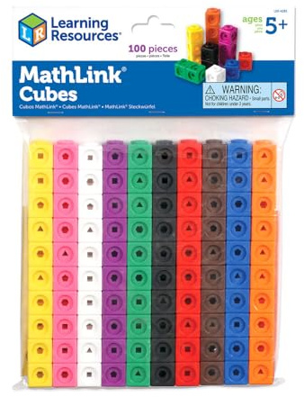 Learning Resources MathLink Steckwürfel, 100-teiliges Set, Kinder ab 5 Jahren, Mathe Würfel zum Zählen, Muster Legen und Feinmotorik trainieren, Lernspielzeug in 10 Farben