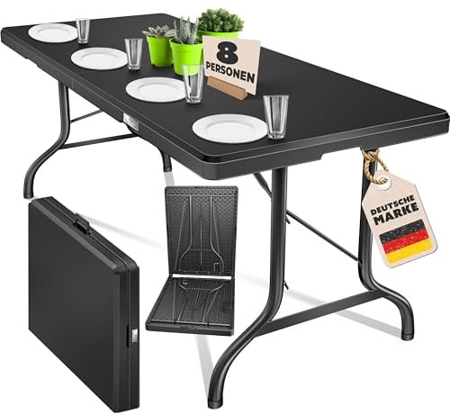 KESSER® Buffettisch Tisch klappbar Kunststoff 183x76 cm Campingtisch Partytisch Klapptisch Gartentisch für Garten, Terrasse und Balkon zusammenklappbar 6 Personen inkl. Cover & Tragegriff, Anthrazit