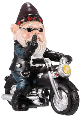Guidre Gartenzwerg Motorrad Zwerge, Gartenzwerg Lustig | Motorrad Geschenke für Männer, 13.3cmx13cm Statue Wasserdicht Sonnenschutz Gartendeko für den Garten, Deko für den Balkon