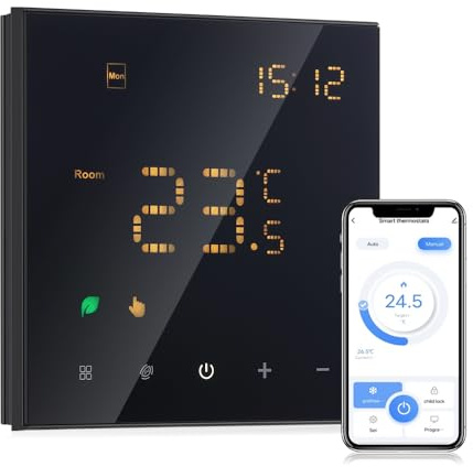 Decdeal WiFi Smart Thermostat Raumthermostat,Wasser Thermostat Fussbodenheizung,Fernsteuerung Programmierbar,3A Einstellbare Helligkeit Kompatibel Mit