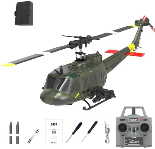 NBJIALIN RC ERA C032 UH-1 Huey Helikopter - Ferngesteuerter Hubschrauber für Erwachsene, 1/48 Sacle 2.4G 6CH Gyro Stabilized Aircraft with Altitude Hold & Optical Flow (Grün)