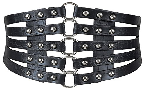 MEGAUK Damen Leder Gürtel Breit Nieten Elastischer Taillen Vintage Hüftgürtel Bindegürtel Lolita Korsett Mit Ring Schnalle Design