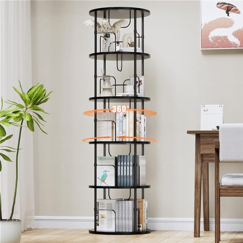 Generisch 360° Drehbares Bücherregal, Bodenstehendes Bücherschrank Aus Holz, Bookshelf Mit 5 Ebenen, Verstellbare Ebenen, Standregal, 45×45×160cm, Schwarz
