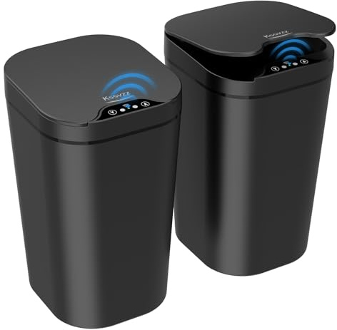 Kssvzz 2er Set Mülleimer Bad mit Sensor, 10L Automatischer Mülleimer mit Deckel, Elektrischer Mülleimer für Büro, Schlafzimmer, Küchen (Schwarz)