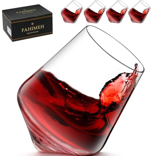 FAHIMEH Rum GläSer, Rotating Whisky Cognac Whiskey GläSer Ohne Stiel Wackelgläser Tasting Weinglas Kristall Tumbler Likörgläser Gin Glas, Personalisiert Männer Geschenke 4er set, 300ml