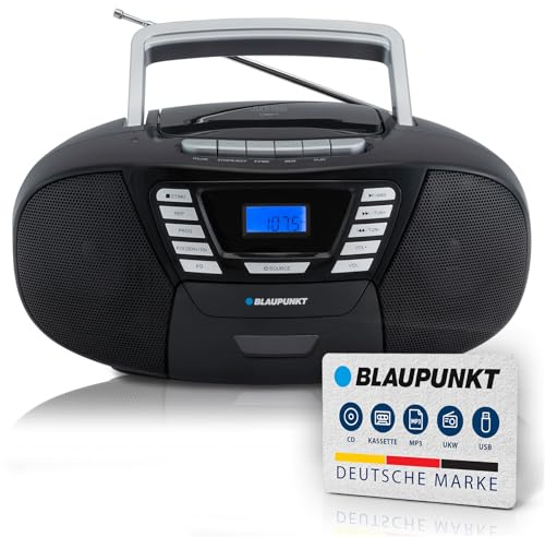 Blaupunkt B 120 BK tragbarer CD Player mit Bluetooth | Kassettenrekorder | Hörbuch Funktion | mit USB | kleines | Aux In | PLL UKW Radio | mit CD Spieler | Schwarz