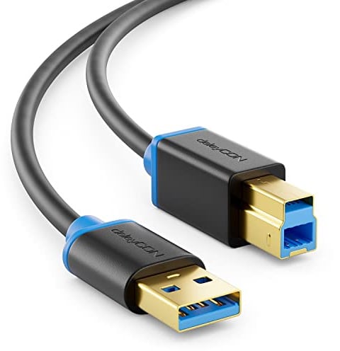 deleyCON 2m USB 3.0 Super Speed Kabel - A Stecker zu B Stecker - Datenkabel für bis zu 5 Gbit/s - Kompatibel mit z.B. Drucker, Scanner, Multifunktionsdruckern - Schwarz