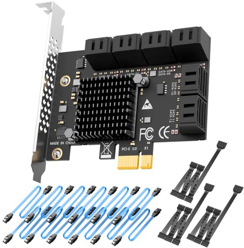 GLOTRENDS SA3112-C 12-Port PCIe X1 SATA Erweiterungskarte mit SATA und Stromkabel, kompatibel mit Windows,Linux,Mac OS,NAS