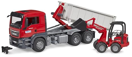bruder 03767 - MAN TGS LKW mit Abrollcontainer & Schäffer Hoflader 2630 | Lastwagen mit Lader, Fahrzeug Set, Spielzeug Kinder ab 4 Jahren, Maßstab 1:16