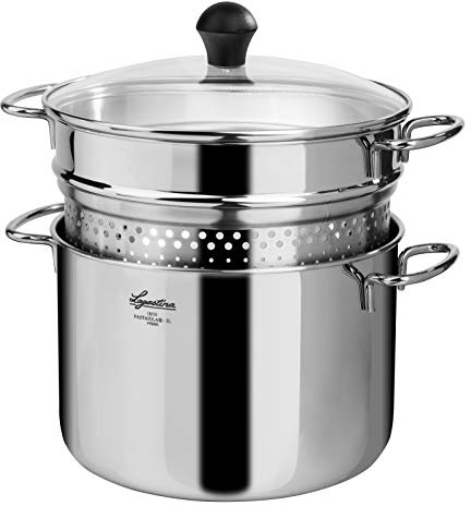 Lagostina Pastaiola 18/10 Edelstahl + Glasdeckel und Siebkorb, 4,0-5,99 Liter, Silber, 27,99 x 27,99 x 22 cm, 2,5 kg (ohne Induktion)