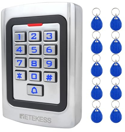 Retekess T-AC04 Digicode Tastatur Metall IP68 Zugangskontrolle PIN 125KHz RFID Wasserdicht Hinterleuchtet Wiegand 26 Diebstahlsicherung, Geeignet für Boutique-Apartment-Geschäfte