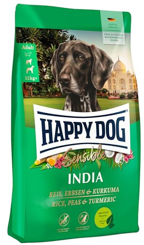 Happy Dog Sensible India- vegetarische Rezeptur 10 kg | Für ausgewachsene Hunde ab 11 kg, vegetarisch, weizenfrei, mit Reis & Erbsen, für sensible Hunde