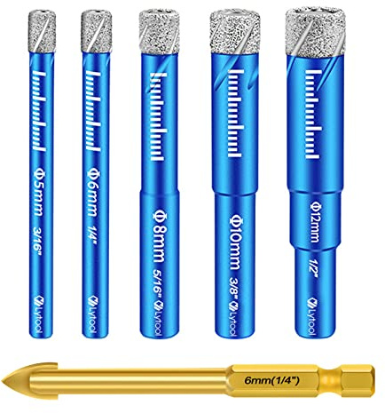 Lytool Fliesenbohrer Diamantbohrer Glasbohrer Set 5 tlg. 5, 6, 8, 10, 12 mm für Keramik, Granit, Glas, Porzellan, Fliesen, harte Fliesen, Feinsteinzeug